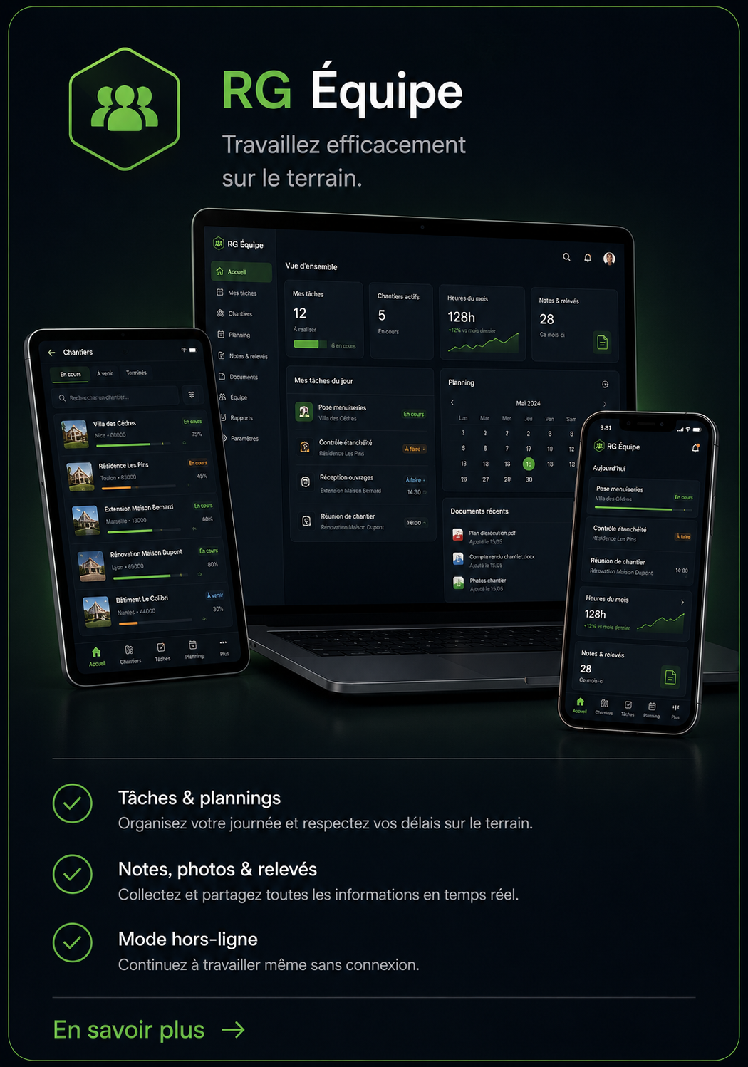Aperçu de l’application RG Équipe