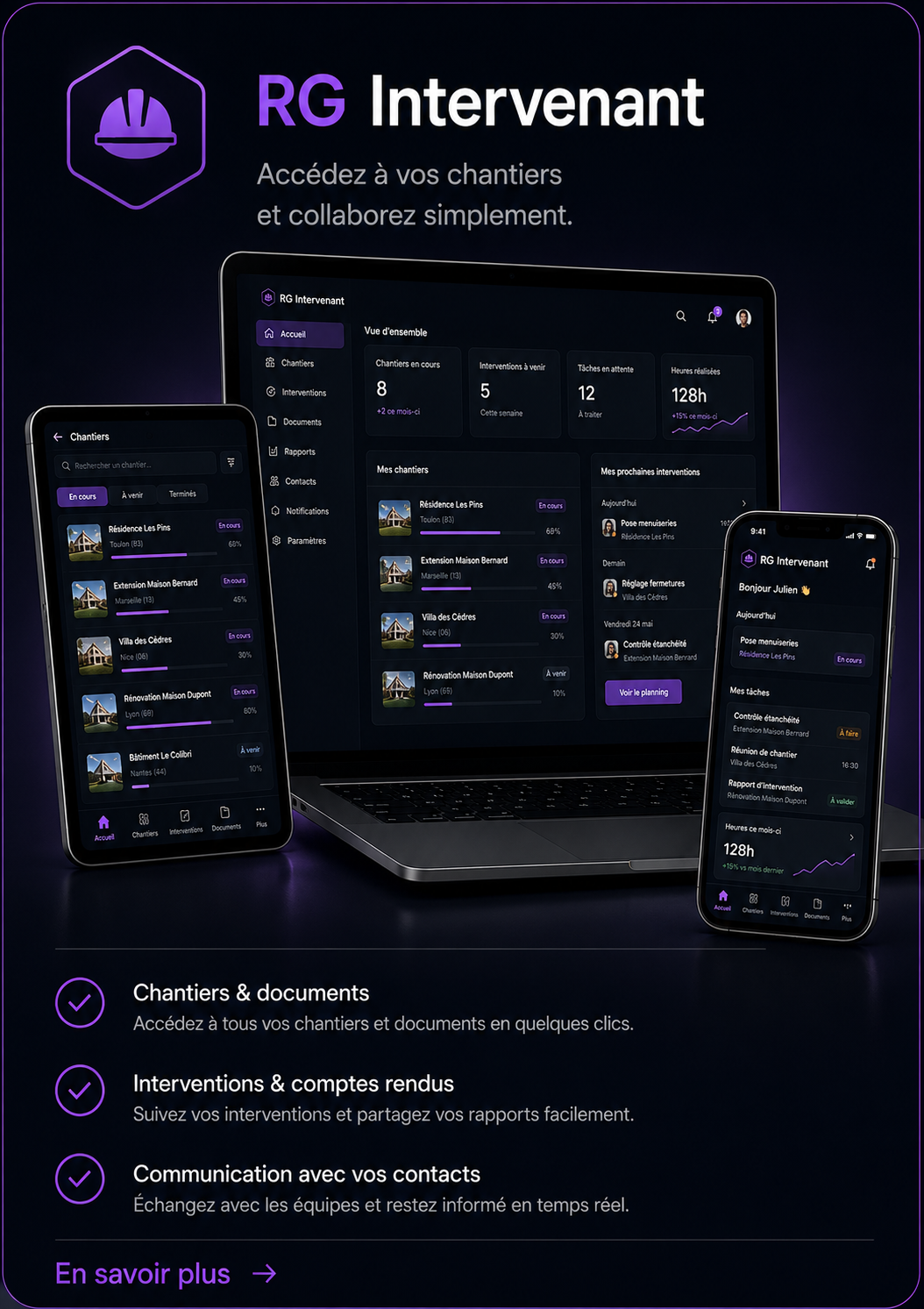 Aperçu de l’application RG Intervenants
